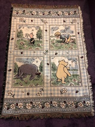 Vintage Disney Classic Winnie The Pooh Woven Throw / Wall Hanging 4 