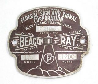 Vintage Federal Sign And Signal Corporation Model 175 Beacon Ray Badge