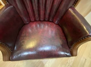 Vintage Decorative Wingback Chair Red Vinyl.  Office Library Desk Bankers Chair 3