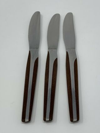 3 Vintage Eldan Knives Brown Mid Century Modern Stainless Steel 8 Inch Japan