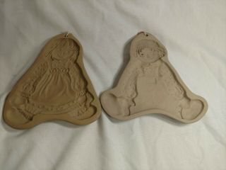 2 Vintage Brown Bag Cookie Art Stoneware Raggedy Ann & Andy Molds 1985 & 1986