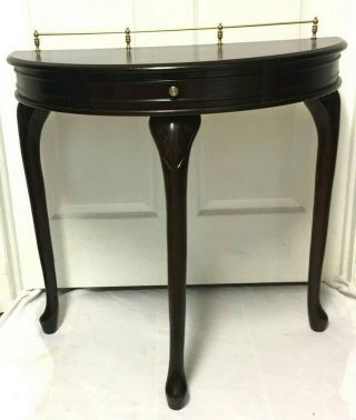 Vintage Queen Anne Style Mahogany Finish Wood Half Moon Hall Console Table