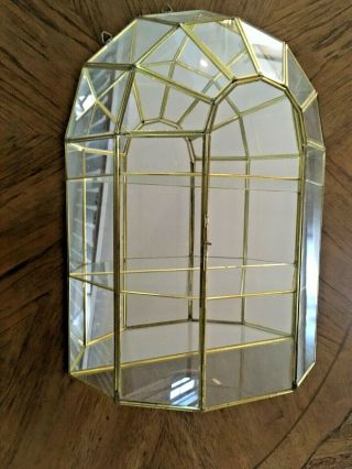 Vintage Brass & Glass Curio Cabinet Display Case Table Top Or Hanging