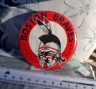 Vintage Boston Braves Pinback Button Native American Warrior 3 1/2 " Hockey
