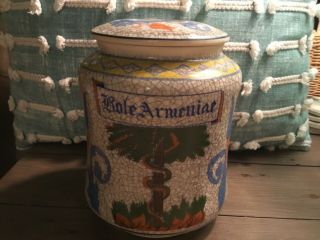 Early Antique Colorful Ceramic Apothecary Medicine Jar