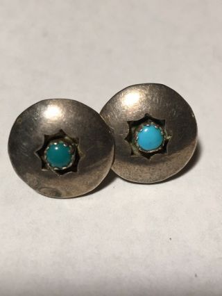 Navajo Old Pawn Vintage Sterling Silver Turquoise Pierced Earrings