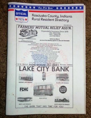 Vintage 1976 Kosciusko County Indiana Plat Book Rural Resident Directory Owners