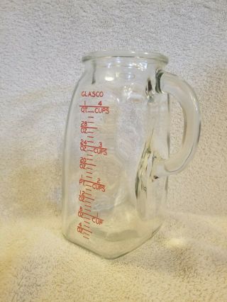 Vtg 1950s Glasco Glass Belly Bump 7” Liquid Measuring Pitcher 1 Qt 4 Cup 32 Oz