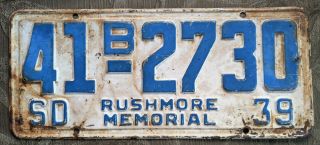 South Dakota 1939 Rushmore Memorial License Plate County 41 Edmunds