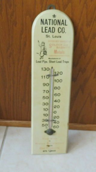 1915 Antique Advertising Wood Thermometer National Lead Co Dutch Boy Painted 15 "