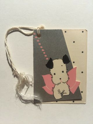 Vintage 1920s Dog In Pink Ribbon W/ Silver Print - Bridge Game Tally