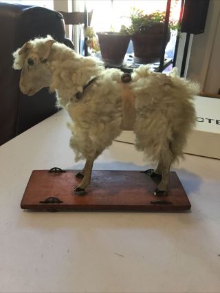 Antique Vintage German Wooly Sheep Pull Toy With Growler