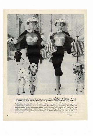 Vintage 1956 Maidenform Bras Women Walking Dalmation Dogs Suits & Bras Ad Print