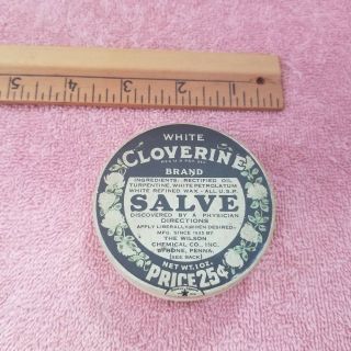 Vintage Tin - White Cloverine Salve - 2 5/8 " Diam Wilson Chemical Co.  - Freeship
