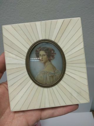 Antique Miniature Painting Portrait Hand Painted Lady Woman Profile