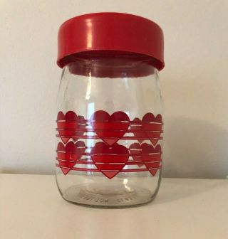 Vintage Carlton Glass Striped Hearts Canister Jar With Red Lid