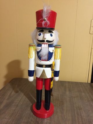Vintage 15” Hand Painted Wooden Nutcracker Soldier Christmas Decoration