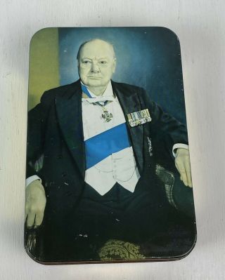 Vintage Winston Churchill Elkes Biscuit Tin Container Quotes