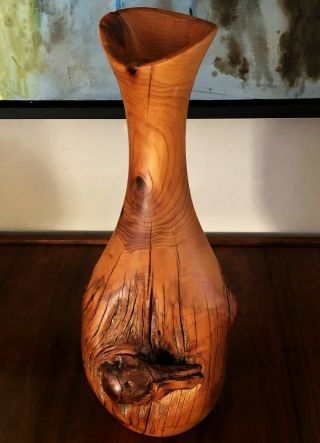 Robert L Parker Artisan Turned Wood Carved Live Edge Burl 15 " Vase Sculpture Mcm