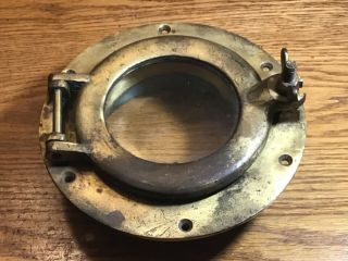 Vintage Antique Brass 7.  5 " Porthole 3 1/2 Inch Intact Glass Window " D " Brand