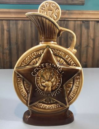 Vintage 1968 Bpoe Order Of Elks Centennial Jim Beam Bourbon Decanter Empty