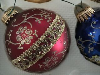 Vintage Christmas By Krebs 4 Hand Decorated Glass Ornaments With Crowns Holidays 2
