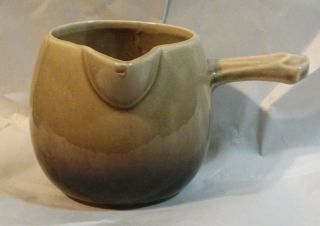 Vintage Mccoy Pottery Two Tone Tan/br Glaze Bowl W/handle & Pouring Spout Signed