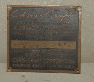 Vintage Chris Craft Pompano Beach Fl Brass Plaque Plate Sign Collectible Boating