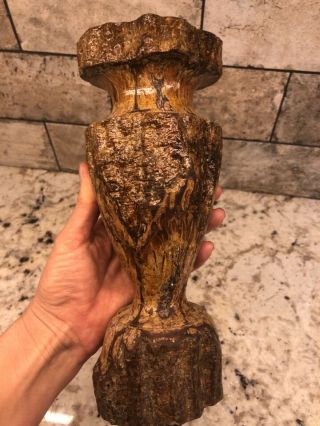 Vintage Mcm Hand Turned Handmade Burl Wood Bud Vase 10 " Wooden Sculpture Art 80s