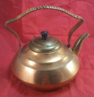 Vtg Copper & Brass Teapot Tea Kettle Lightweight Wrapped Handle Made In Holland
