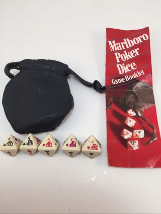 Marlboro Poker Dice Set In Leather Pouch W/ Game Booklet,  Vintage