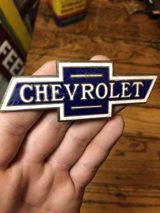 Vintage Chevy Porcelain Enamel Radiator Badge Emblem 1920 - 30 