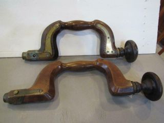 2 Antique Wood And Brass Bit Brace Hand Drills - 1 Henry Brown Sheffield England