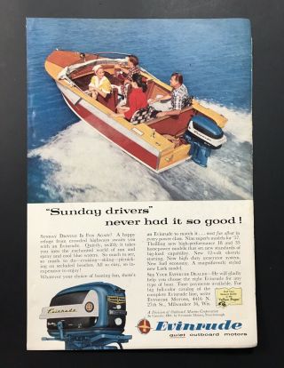 1957 Evinrude Outboard Motors Speed Boat Ocean Vintage Photo Color Print Ad Pmm