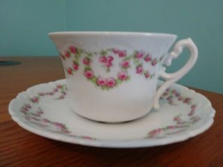 Vintage O&eg Royal Austria Tea Cup & Saucer Pink Roses On White Perfect