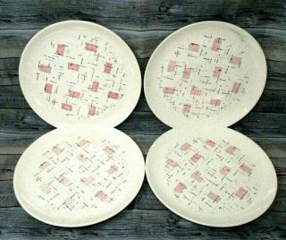Vintage Vernon Ware Tickled Pink By Metlox Mcm Dinner Plates 10 " Set Of Four