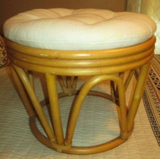 Vintage Retro Bamboo Bentwood Rattan Ottoman Foot Stool Footstool Boho Round