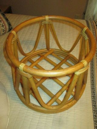 Vintage Retro Bamboo Bentwood Rattan Ottoman Foot Stool footstool Boho Round 2