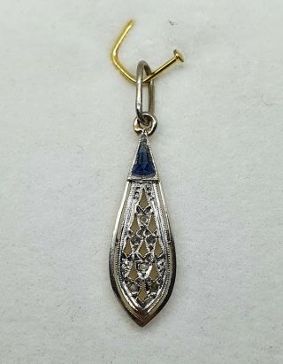 18k Gold Art Deco Antique Drop Shape Pendant With Diamonds And Sapphire