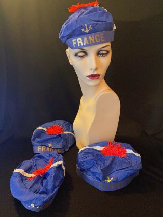 Htf Vtg Ss France Ocean Cruise Liner Paper Beret Party Hat Ss Blue Lady Souvenir