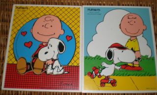 2 Vintage Playskool Wood Puzzles,  Peanuts,  Charlie Brown,  Snoopy