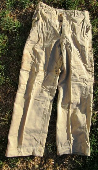 Vintage Usa Military Us Wwii Button Fly Khaki Pants 28w X 28 1/2l