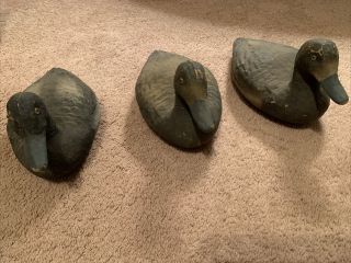 Set Of 3 Vintage Antique Victor 1946 Paper Mache Duck Decoys With Glass Eyes
