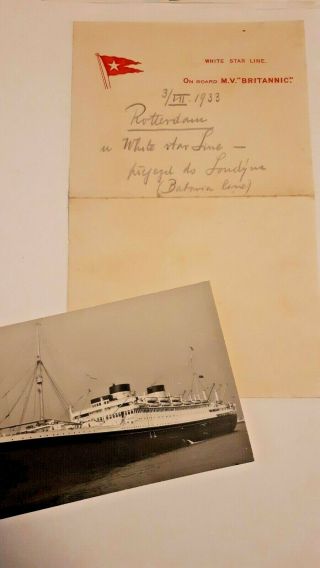 White Star Line Mv Britannic Letter Sheet 1933 And Photo