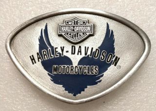 Vintage Harley Davidson Motorcycles Bar & Shield Blue Upwing Belt Buckle