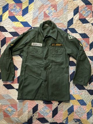Vintage Early Vietnam War Us Army Og 107 Green Fatigue Shirt S/m 1960’s Named Id