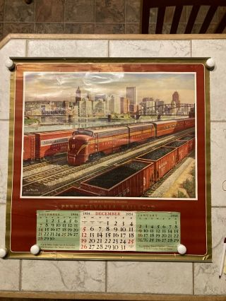 1953 Pennsylvania Railroad Calendar 28x29 Poster Pittsburgh Promotes Progress Rr