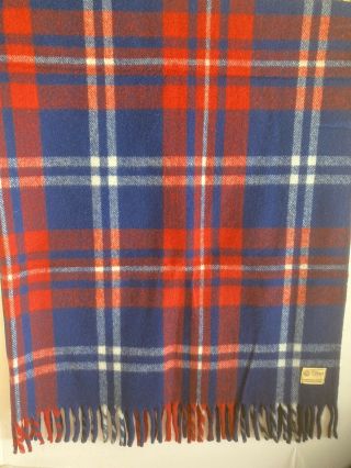 Vtg Horner Wool Throw Stadium Blanket 60 X 50” Red White Blue Plaid Made In Usa