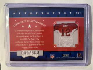 2003 Playoff Absolute Memorabilia Pro Bowl Jersey Patch Tom Brady /600 Patriots 2