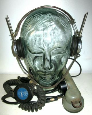 Antique Wwii Mc - 162 - A Aviator Headphones,  Microphone Vtg Pilot Aviation Usaf